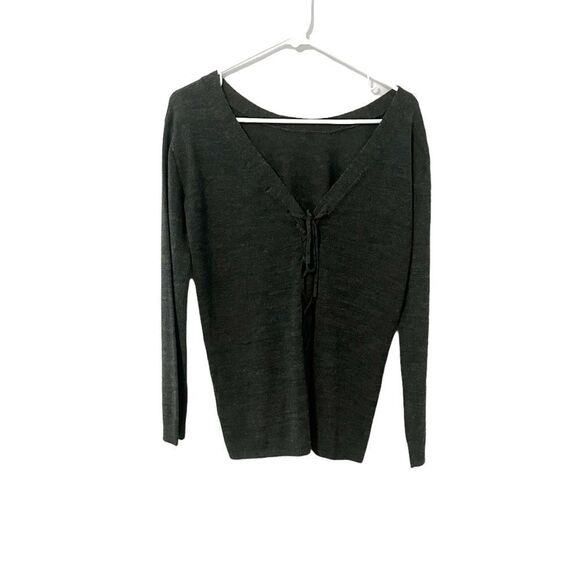 BB Dakota Dark Gray Knit V Neck Lace Up Front Sweater Size S - Picture 1 of 6